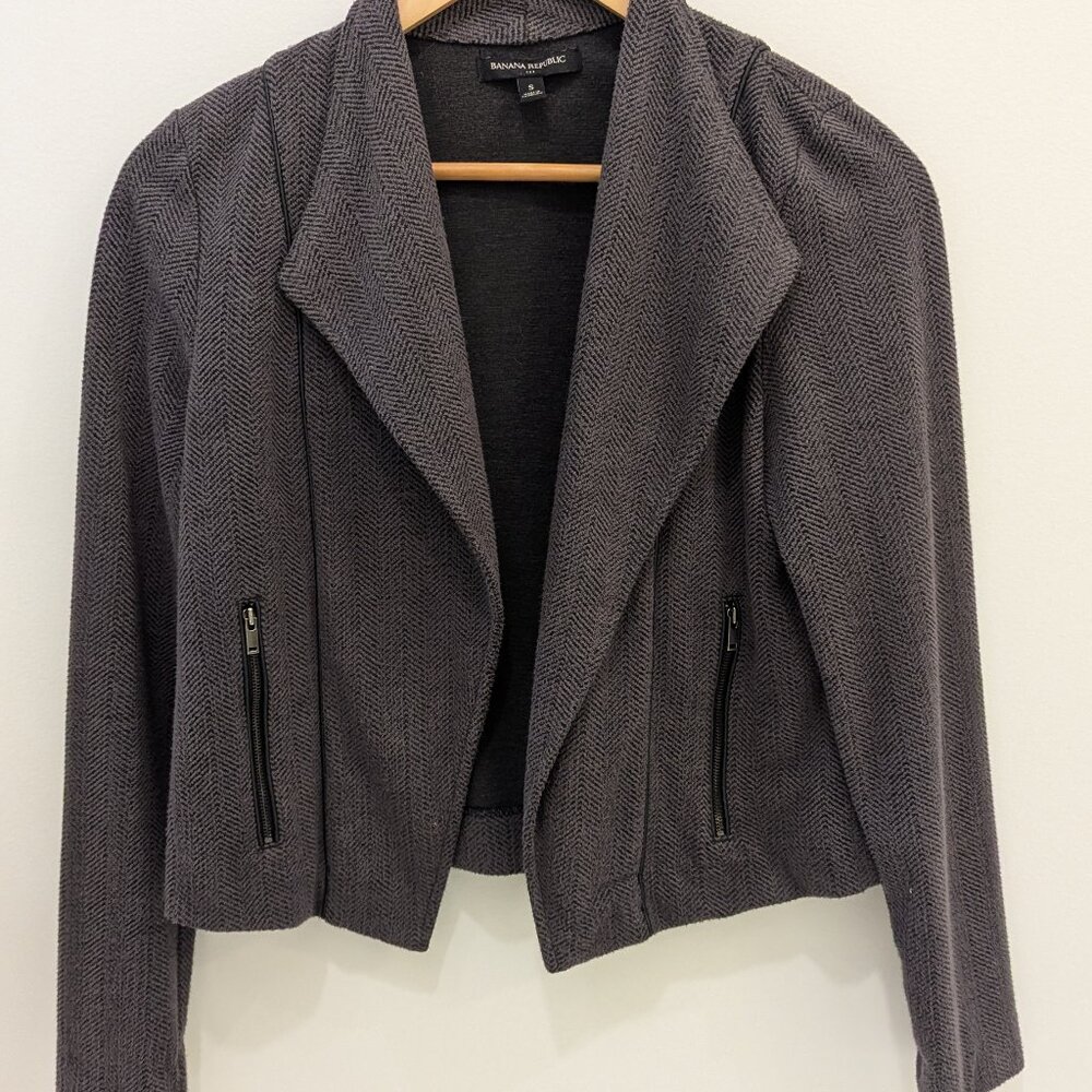 Banana Repubic Herringbone Open Front Moto Blazer Jacket